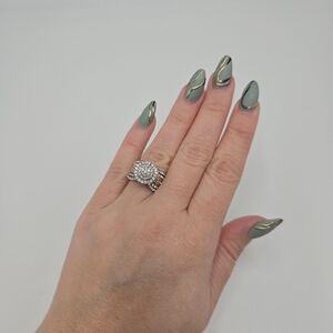 Art Deco Ring Vintage Diamond Cluster Stones Gold Costume Jewelry RA5